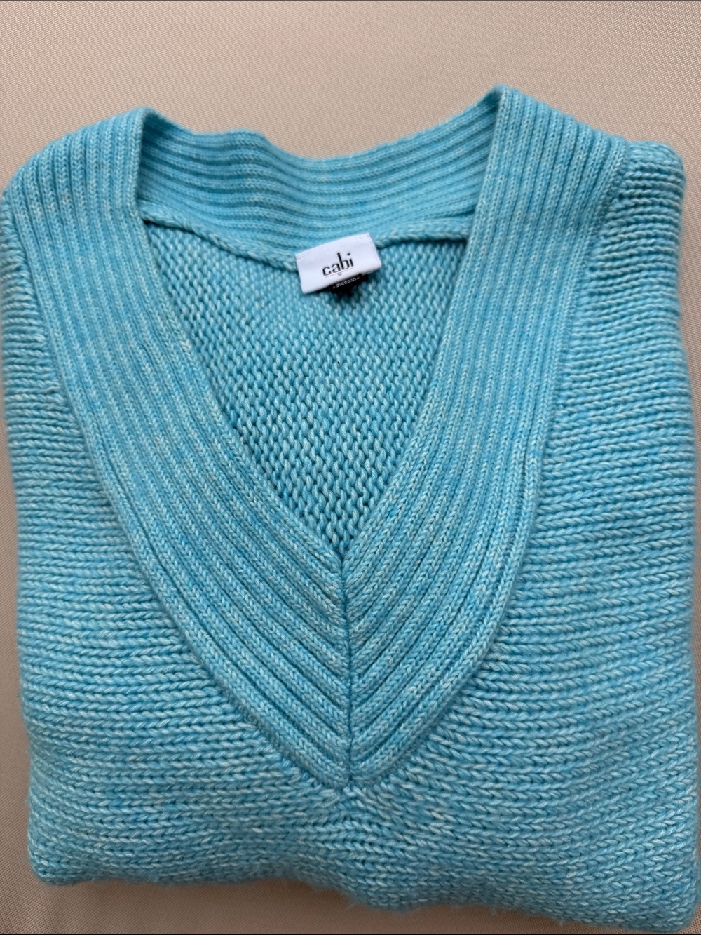 CAbi Light Blue V-Neck Ribbed Knit Sweater